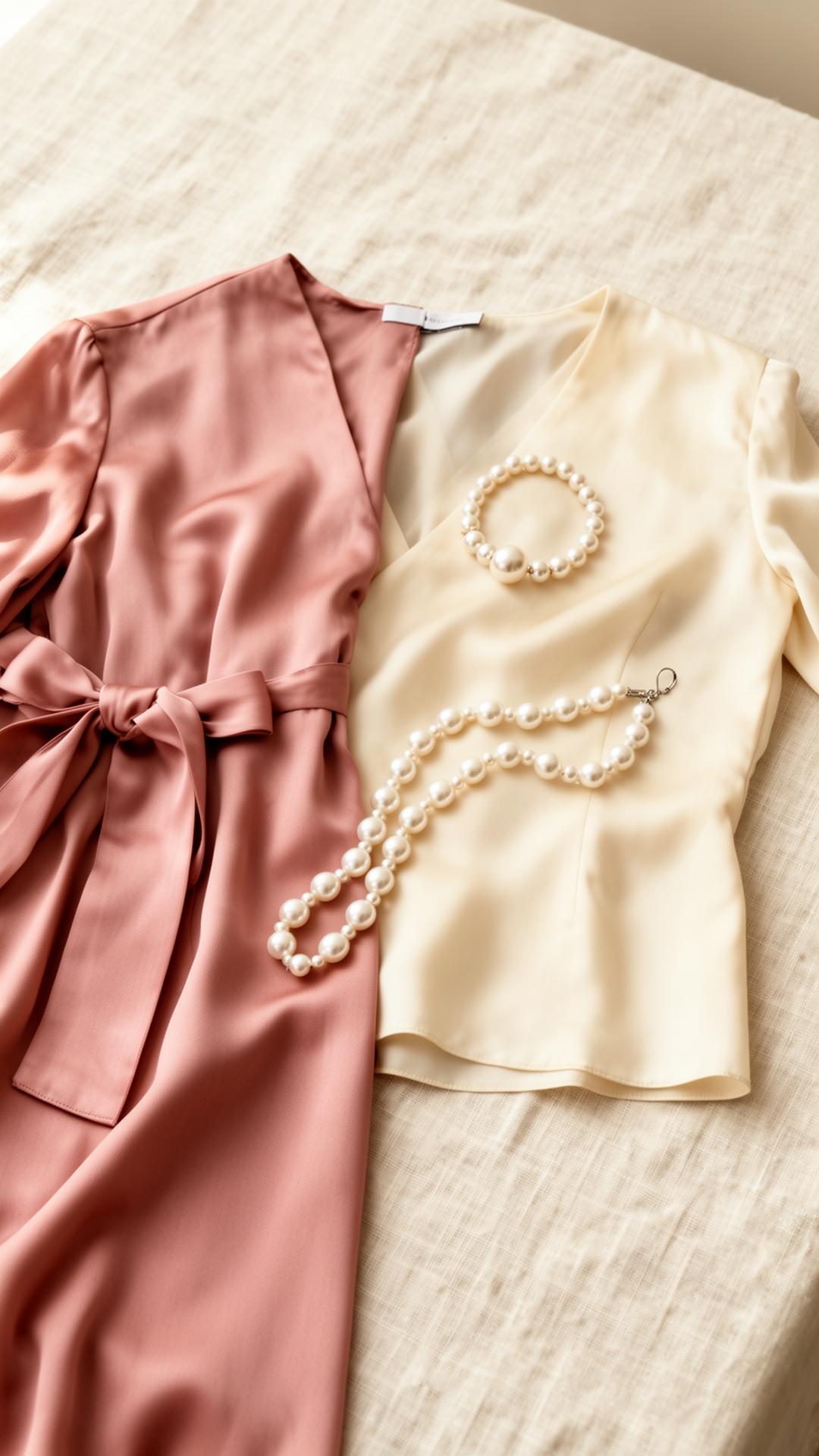 Blossom Boutique atelier flat-lay of silk and pearls